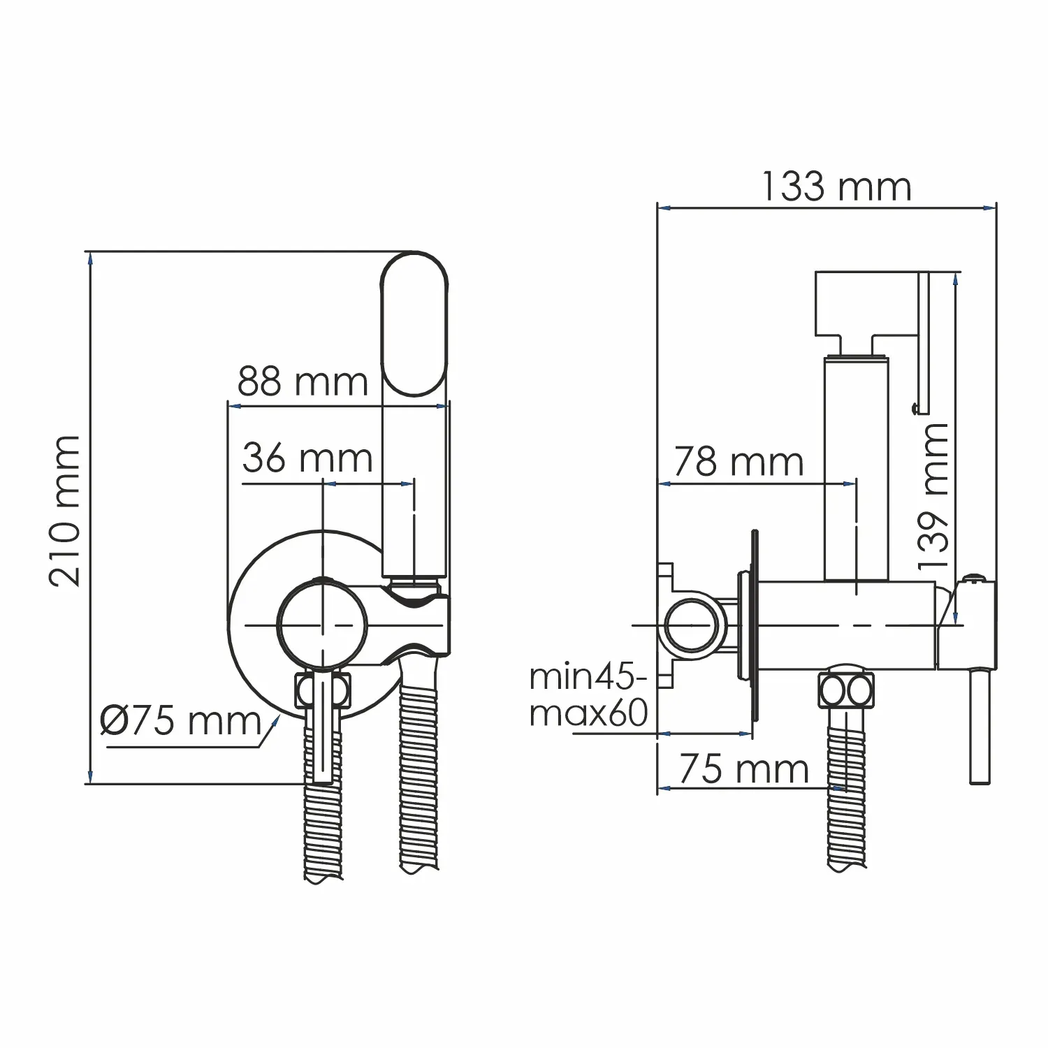 Встраиваемый смеситель с гигиеническим душем A70638