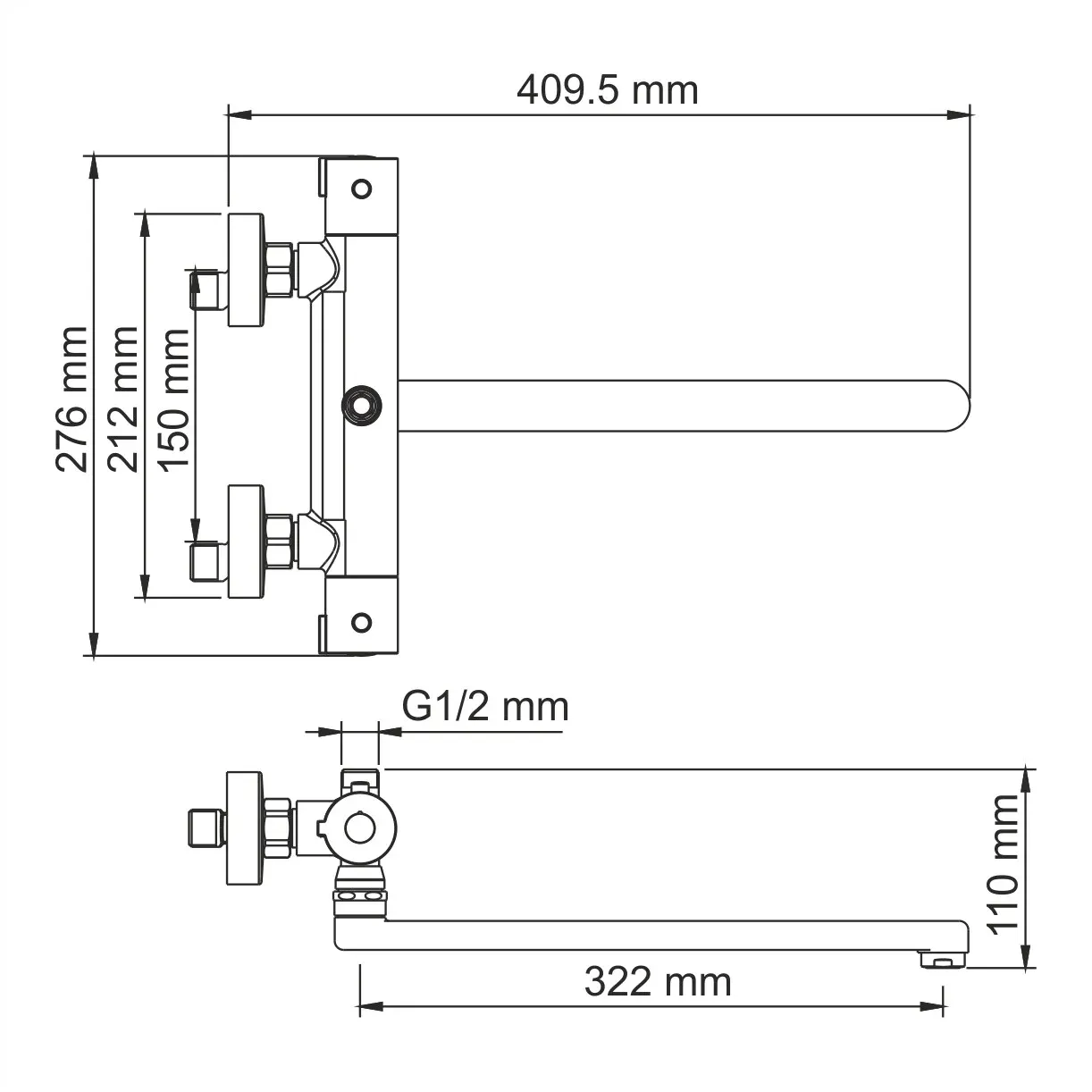 Термостатический смеситель для ванны с длинным изливом Berkel 4822L Thermo