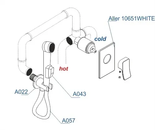 Встраиваемый комплект для биде со шлангом 120 см A010657WHITE