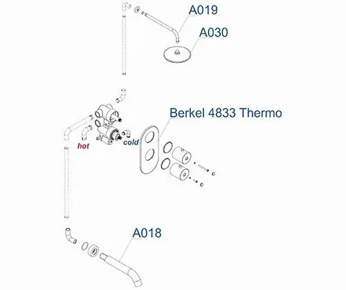 Встраиваемый комплект для ванны с изливом и верхней душевой насадкой A15030 Thermo