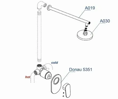 Встраиваемый комплект для душа с верхней душевой насадкой A12030