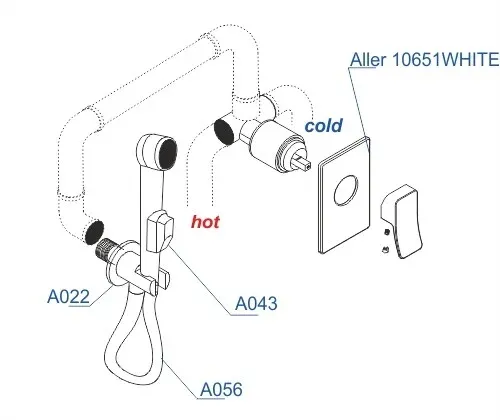 Встраиваемый комплект для биде со шлангом 100 см A010656WHITE
