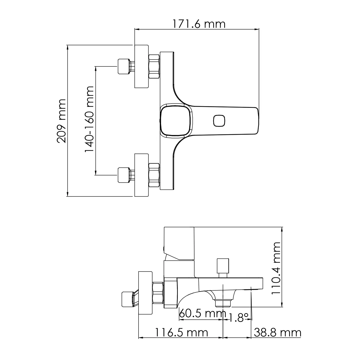 Смеситель для ванны с коротким изливом Naab 8601