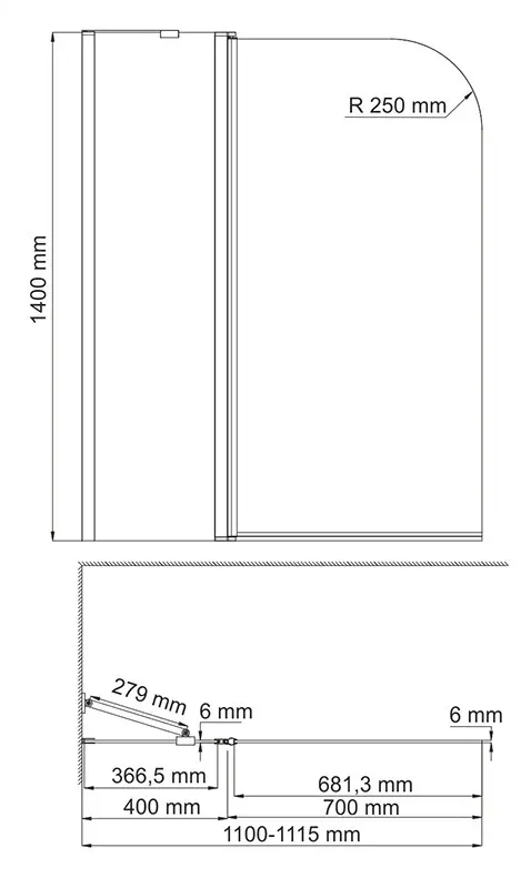 Leine 35P02-110 Fixed Стеклянная шторка на ванну