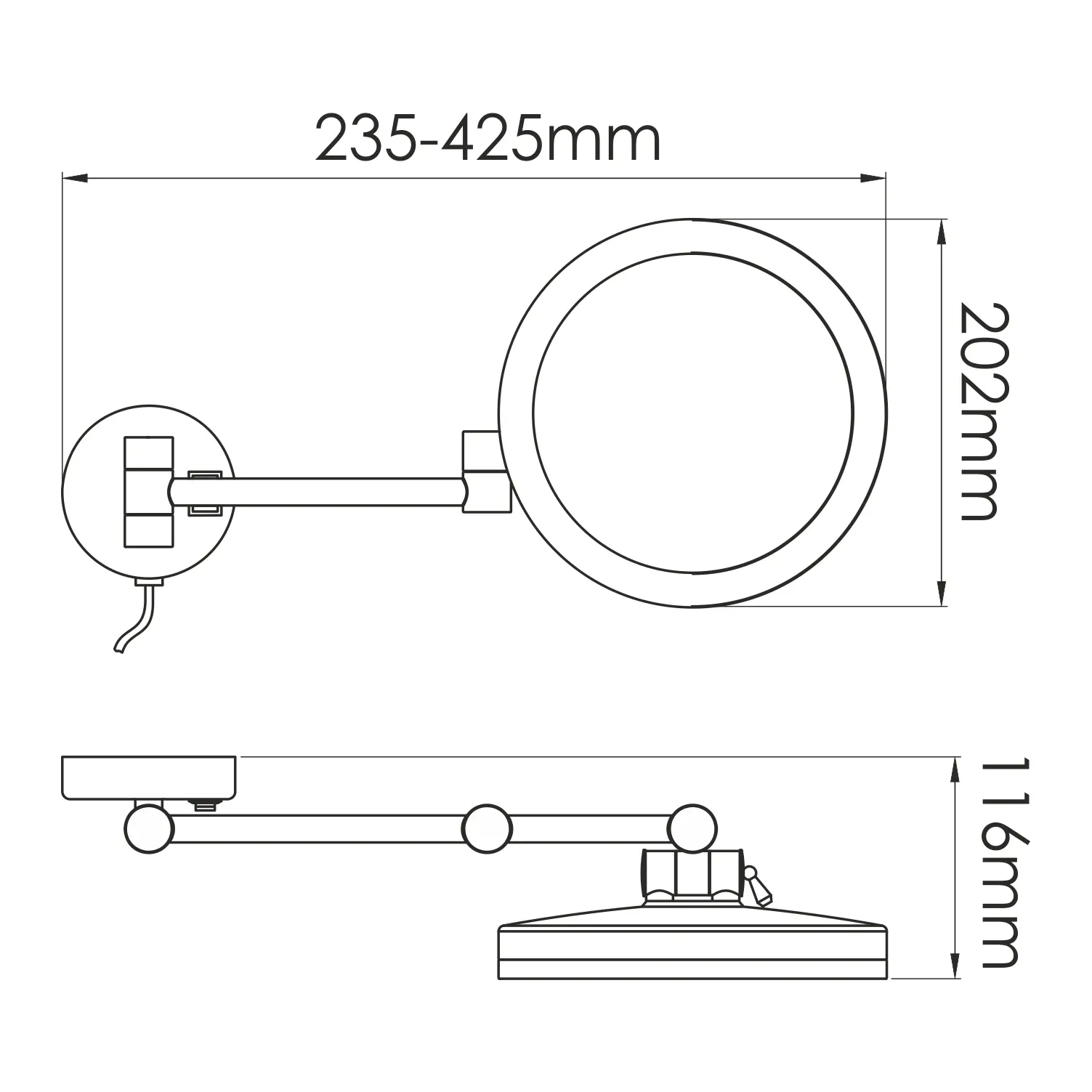 Зеркало с LED-подсветкой, 3-х кратным увеличением K-1004