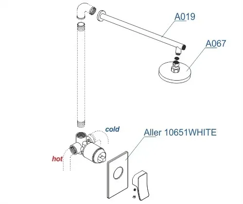 Встраиваемый комплект для душа с верхней душевой насадкой A12667WHITE