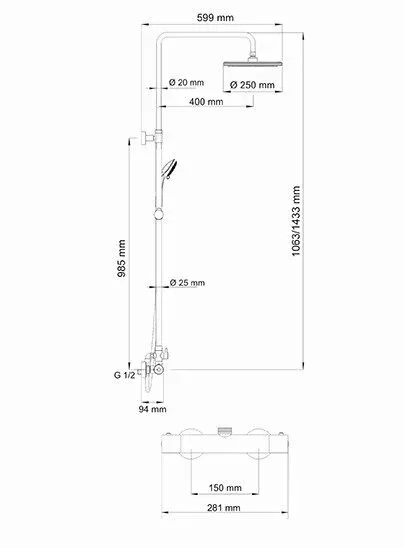 A13302 Thermo Душевая система с термостатическим смесителем